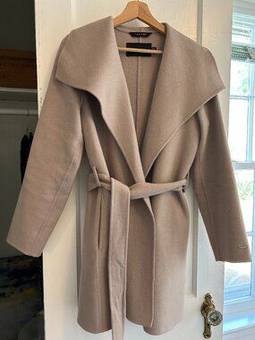 Tahari Double Face Lightweight Wool Wrap Coat